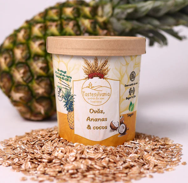 Terci cu Ananas și Cocos, Mic Dejun Sănătos cu Fulgii de Ovăz, Semințe de Chia și Pudră de Maca 70g