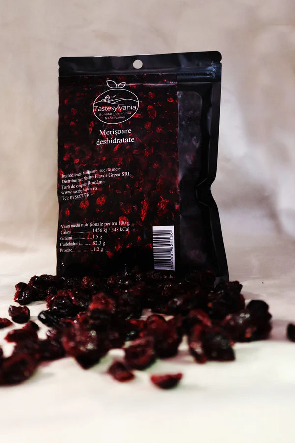 Merișoare Deshidratate, Indulcite cu Suc de Mere, 100% Naturale, Fără Zahăr și Sulfiți 150g