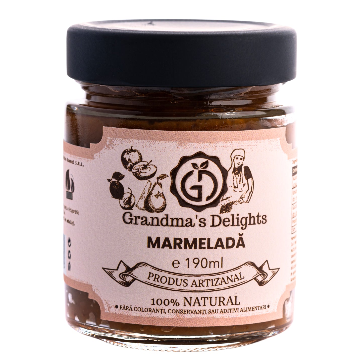 Marmeladă de Mere, Pere și Prune Grandma's Delights, 100% Naturală, Fără Conservanți și Aditivi 190ml