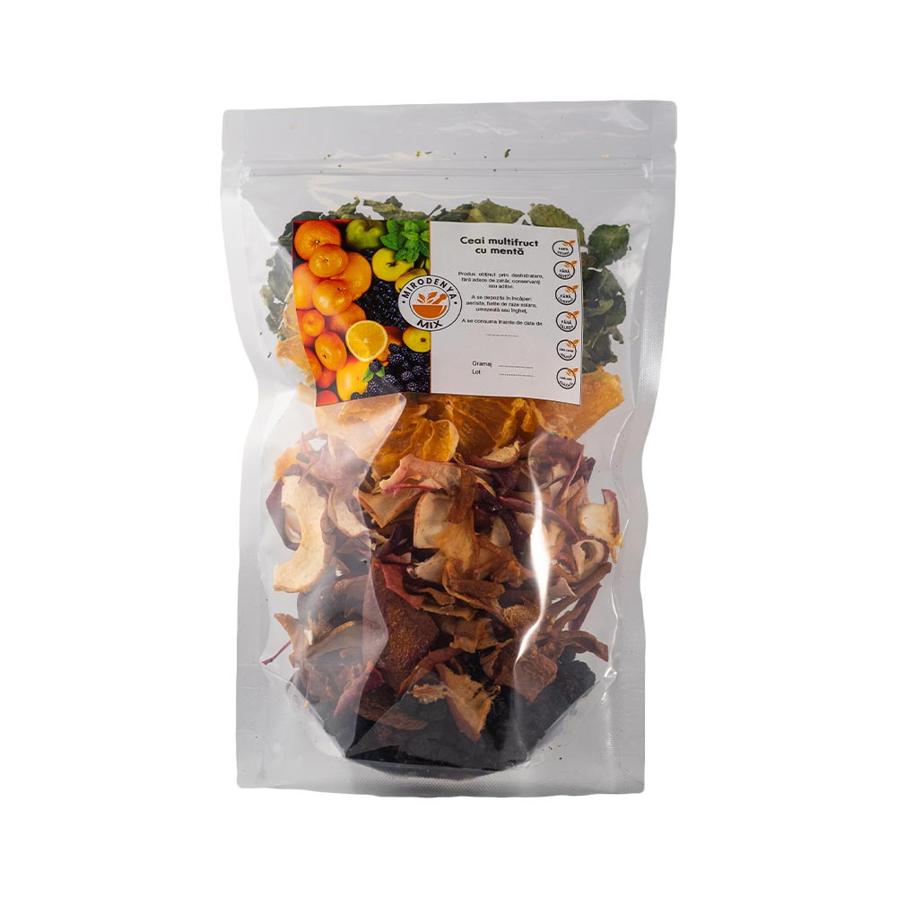 Ceai multifruct cu mentă, Ceai Natural de Fructe și Mentă, Fără Zahăr, Pentru Hidratare și Revigorare 60g