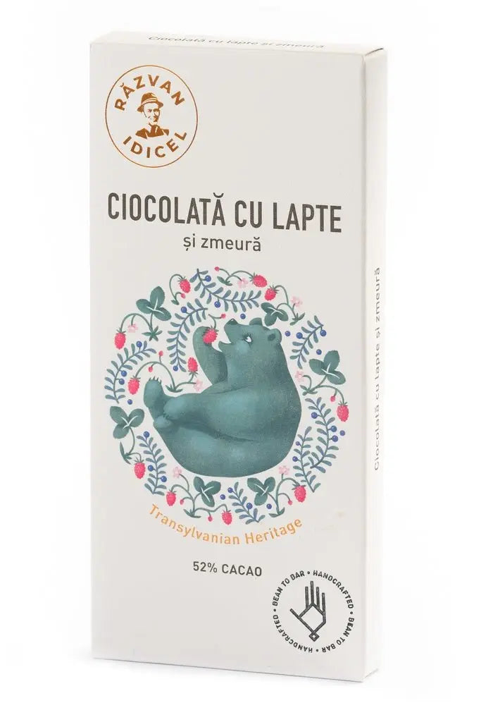 Ciocolată cu lapte, 52% cacao, și zmeură 70g